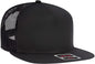 OTTO 154-1124 Superior Cotton Twill Round Flat Visor 5 Panel Pro Style Mesh Back Trucker Snapback Hat - Black - Black