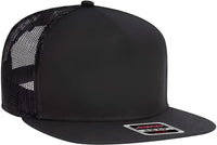 OTTO 154-1124 Superior Cotton Twill Round Flat Visor 5 Panel Pro Style Mesh Back Trucker Snapback Hat - Black - Black