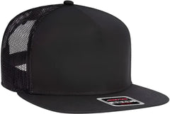 OTTO 154-1124 Superior Cotton Twill Round Flat Visor 5 Panel Pro Style Mesh Back Trucker Snapback Hat - Black - Black