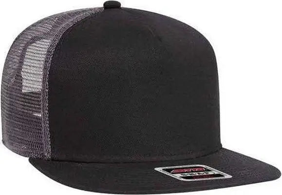 OTTO 154-1124 Superior Cotton Twill Round Flat Visor 5 Panel Pro Style Mesh Back Trucker Snapback Hat - Black Black