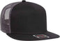 OTTO 154-1124 Superior Cotton Twill Round Flat Visor 5 Panel Pro Style Mesh Back Trucker Snapback Hat - Black Black