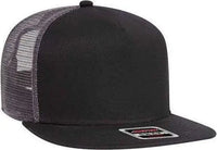OTTO 154-1124 Superior Cotton Twill Round Flat Visor 5 Panel Pro Style Mesh Back Trucker Snapback Hat - Black Black