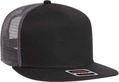 OTTO 154-1124 Superior Cotton Twill Round Flat Visor 5 Panel Pro Style Mesh Back Trucker Snapback Hat - Black Black