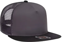 OTTO 154-1124 Superior Cotton Twill Round Flat Visor 5 Panel Pro Style Mesh Back Trucker Snapback Hat - Black Charcoal
