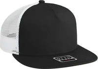 OTTO 154-1124 Superior Cotton Twill Round Flat Visor 5 Panel Pro Style Mesh Back Trucker Snapback Hat - Black Black