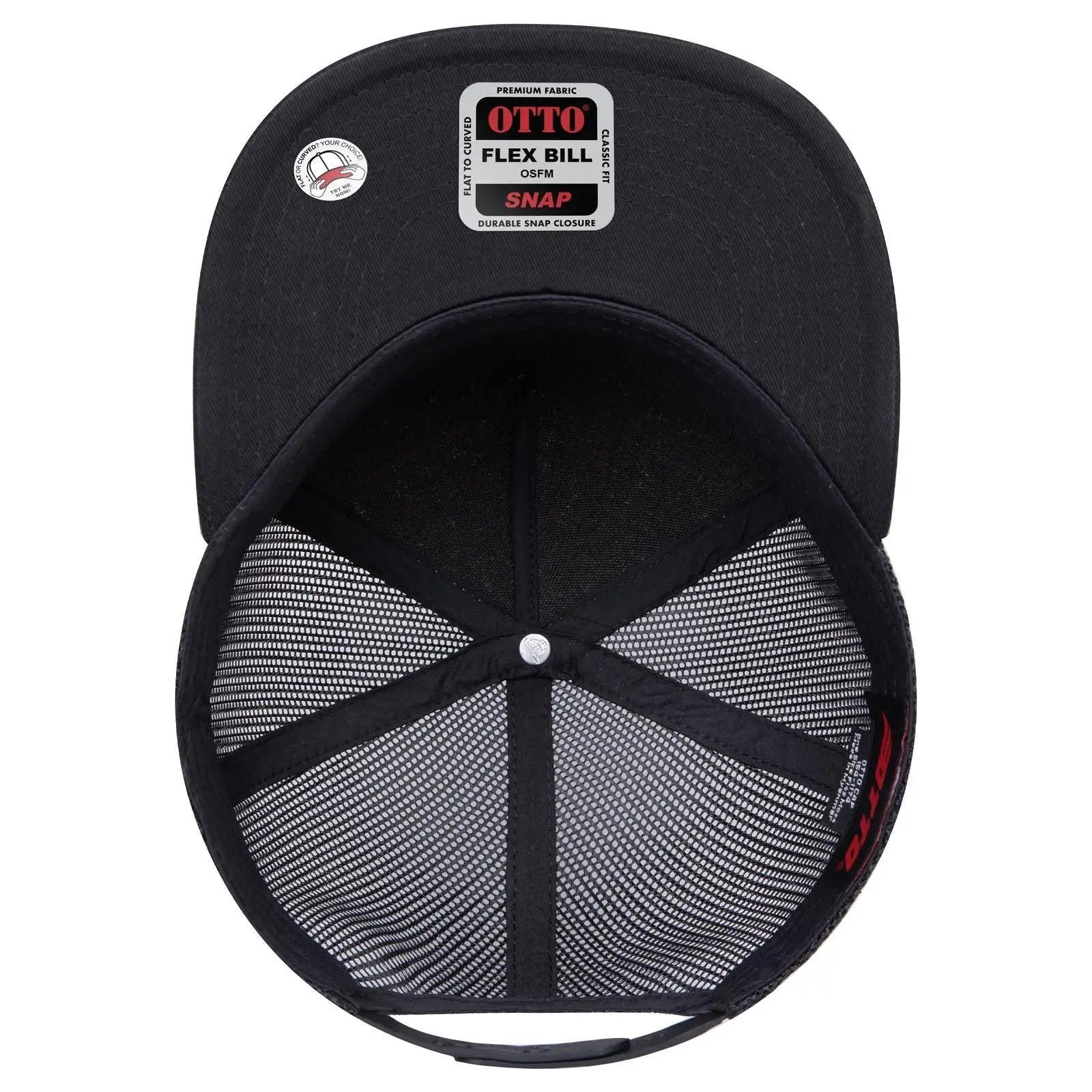 OTTO 154-1174 ’OTTO Snap’ 5 Panel Pro Style Mesh Back Trucker Snapback Cap - Blk/Cork/Blk - Blk/Cork/Blk / 7 3/8’’ - 7