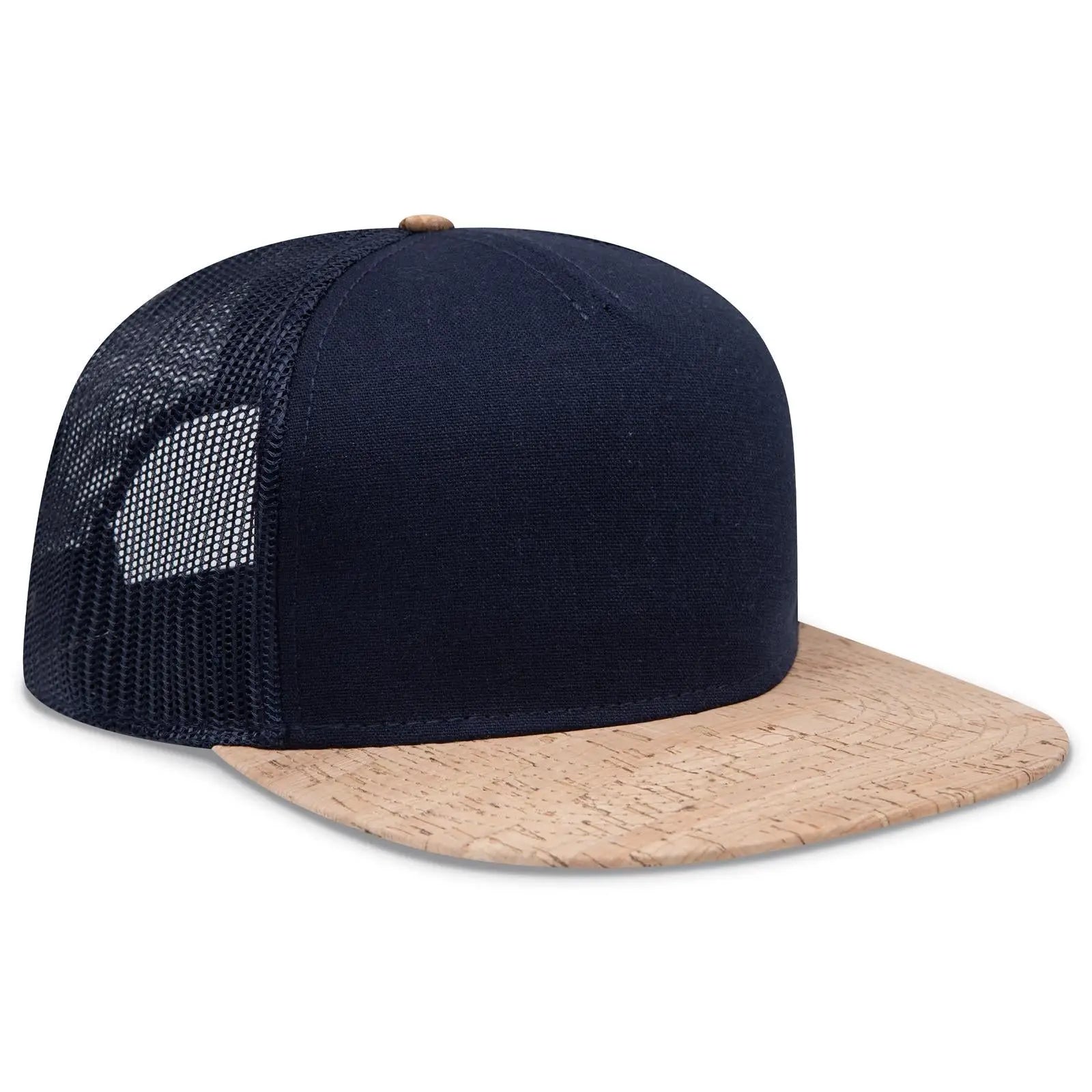 OTTO 154-1174 ’OTTO Snap’ 5 Panel Pro Style Mesh Back Trucker Snapback Cap - Cork/Nvy - Cork/Nvy / 7 3/8’’ - 7 5/8’’