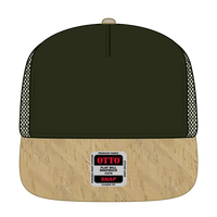 OTTO 154-1174 ’OTTO Snap’ 5 Panel Pro Style Mesh Back Trucker Snapback Cap - Cork/Ml Grn - Cork/Ml Grn / 7 3/8’’ - 7