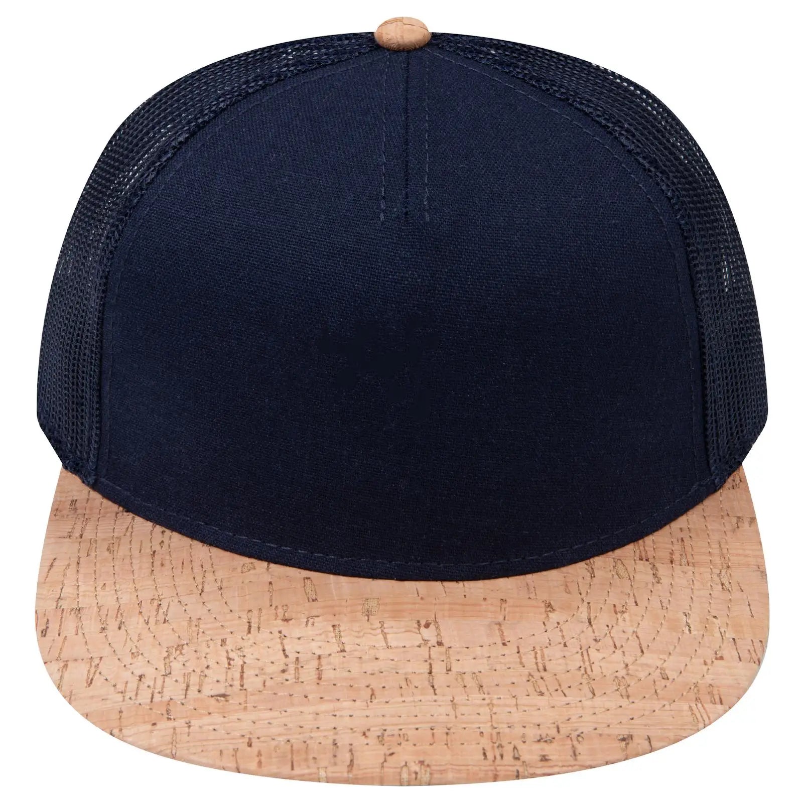 OTTO 154-1174 ’OTTO Snap’ 5 Panel Pro Style Mesh Back Trucker Snapback Cap - Cork/Nvy - Cork/Nvy / 7 3/8’’ - 7 5/8’’