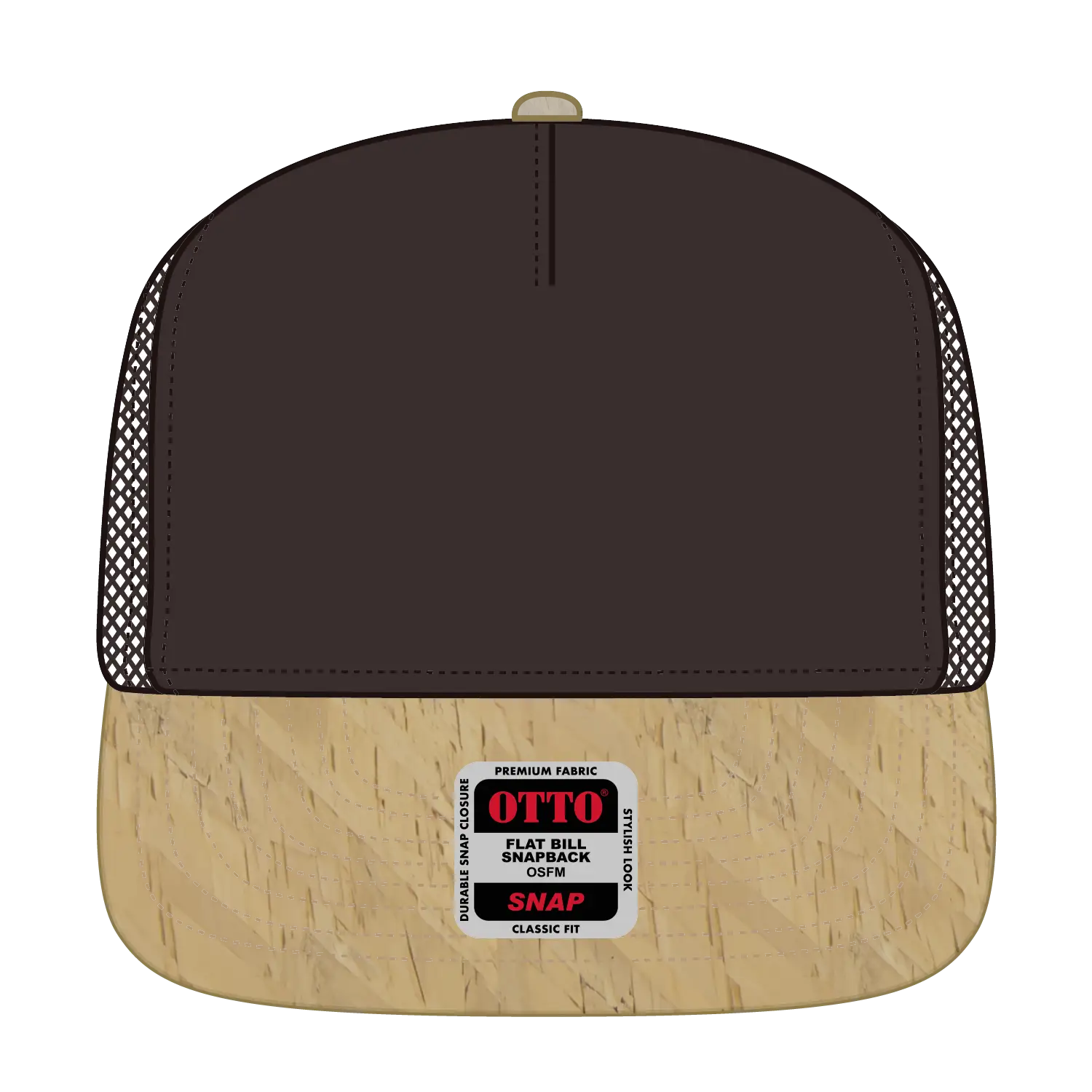 OTTO 154-1174 ’OTTO Snap’ 5 Panel Pro Style Mesh Back Trucker Snapback Cap - Cork/Brn - Cork/Brn / 7 3/8’’ - 7 5/8’’