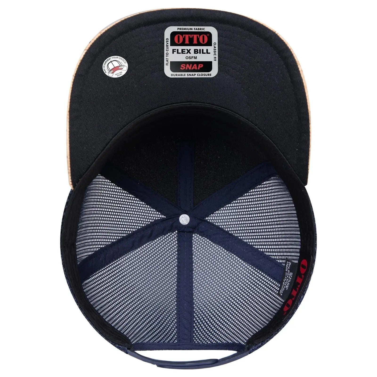 OTTO 154-1174 ’OTTO Snap’ 5 Panel Pro Style Mesh Back Trucker Snapback Cap - Cork/Nvy - Cork/Nvy / 7 3/8’’ - 7 5/8’’