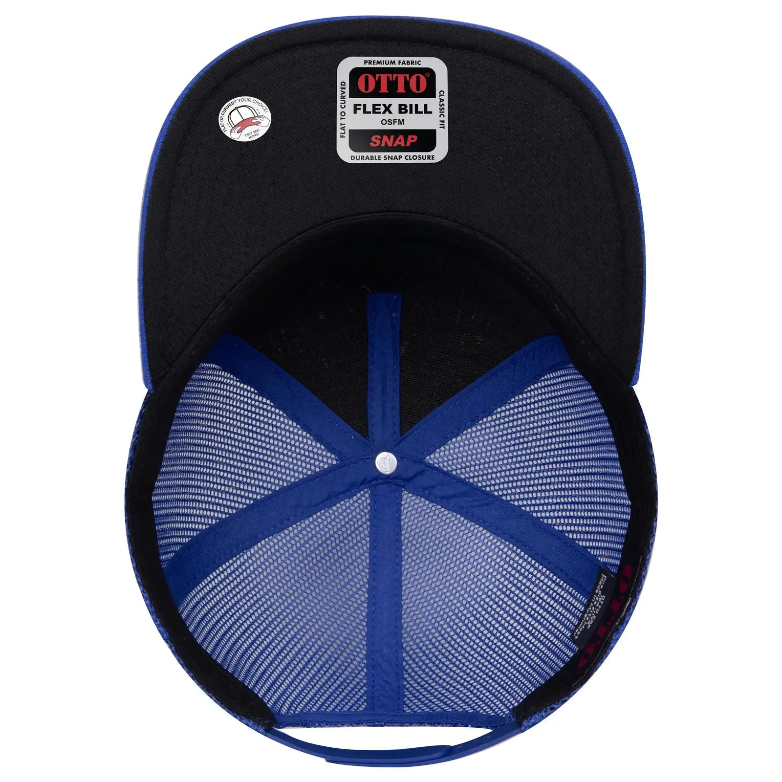 OTTO 154-1174 ’OTTO Snap’ 5 Panel Pro Style Mesh Back Trucker Snapback Cap - Ryl/Crk/Ryl - Ryl/Crk/Ryl / 7 3/8’’ - 7