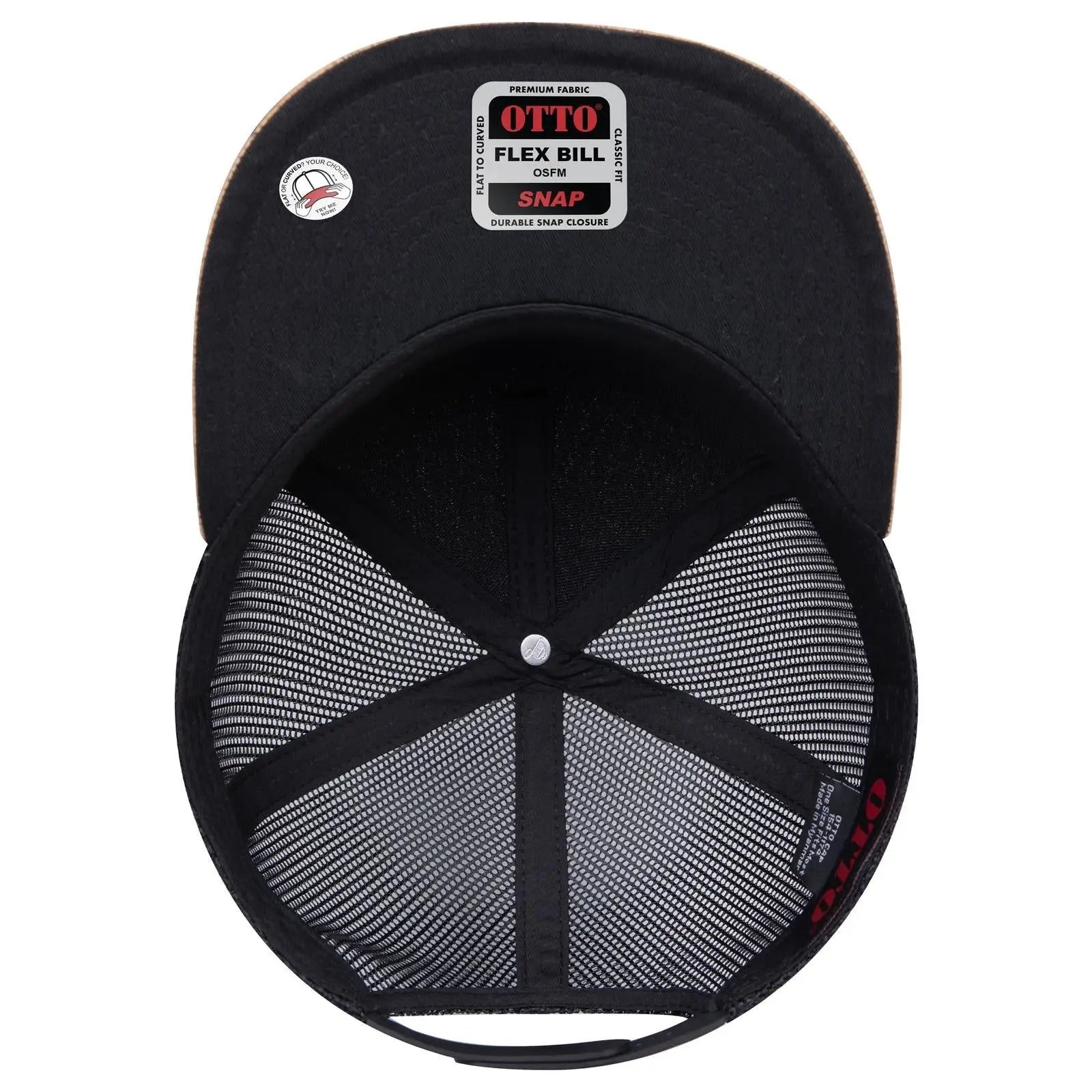OTTO 154-1174 ’OTTO Snap’ 5 Panel Pro Style Mesh Back Trucker Snapback Cap - Cork/Blk - Cork/Blk / 7 3/8’’ - 7 5/8’’