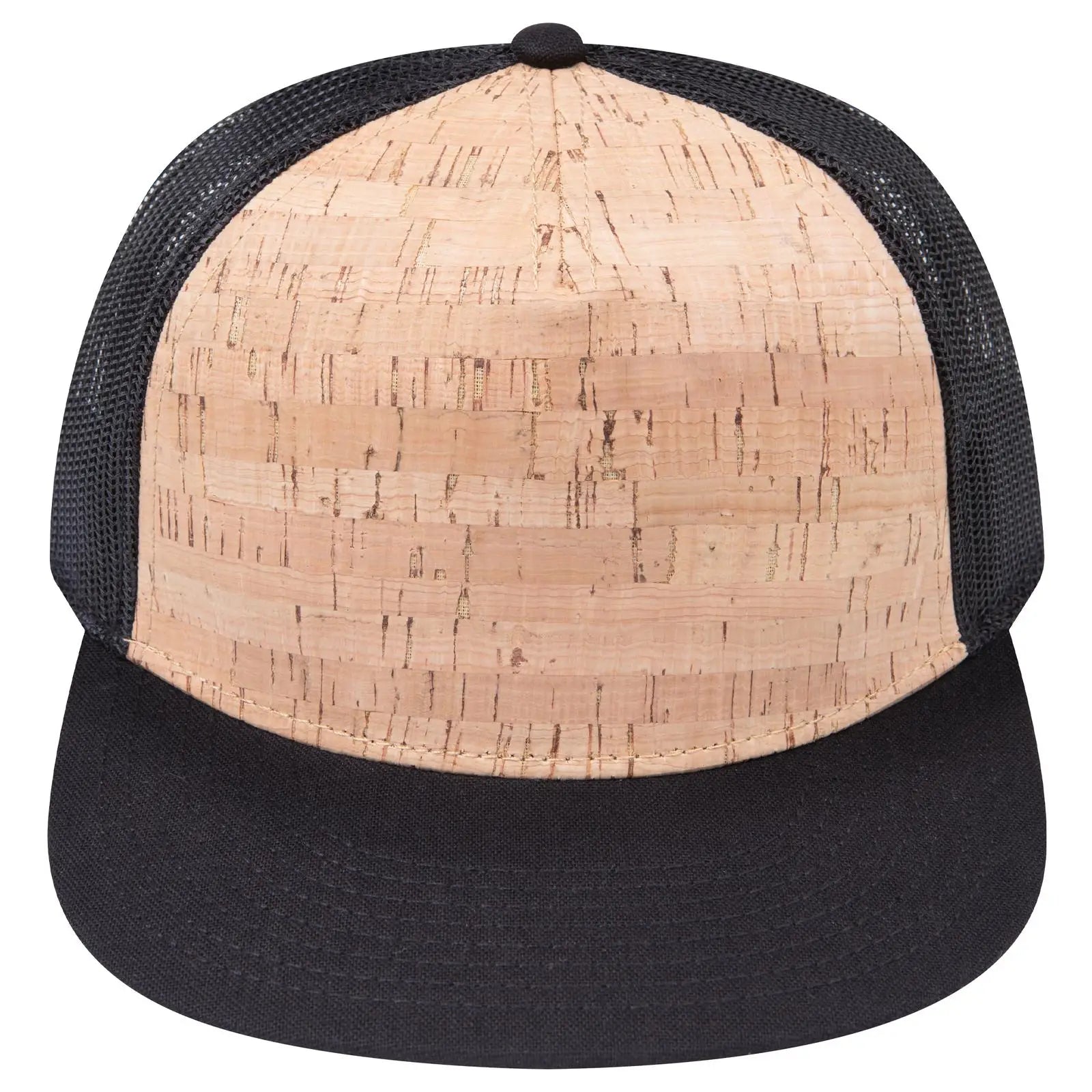 OTTO 154-1174 ’OTTO Snap’ 5 Panel Pro Style Mesh Back Trucker Snapback Cap - Blk/Cork/Blk - Blk/Cork/Blk / 7 3/8’’ - 7