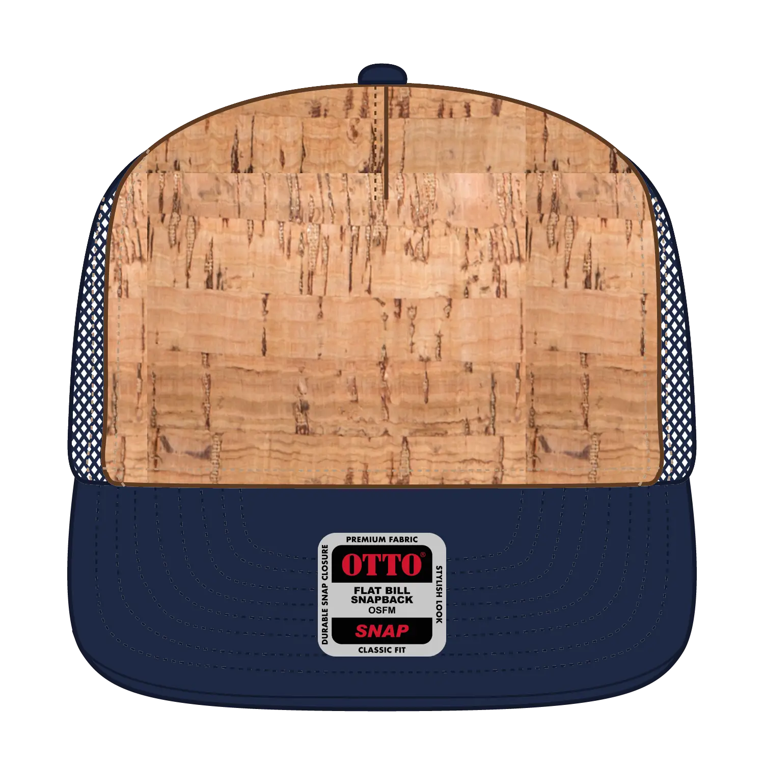 OTTO 154-1174 ’OTTO Snap’ 5 Panel Pro Style Mesh Back Trucker Snapback Cap - Nvy/Cork/Nvy - Nvy/Cork/Nvy / 7 3/8’’ - 7
