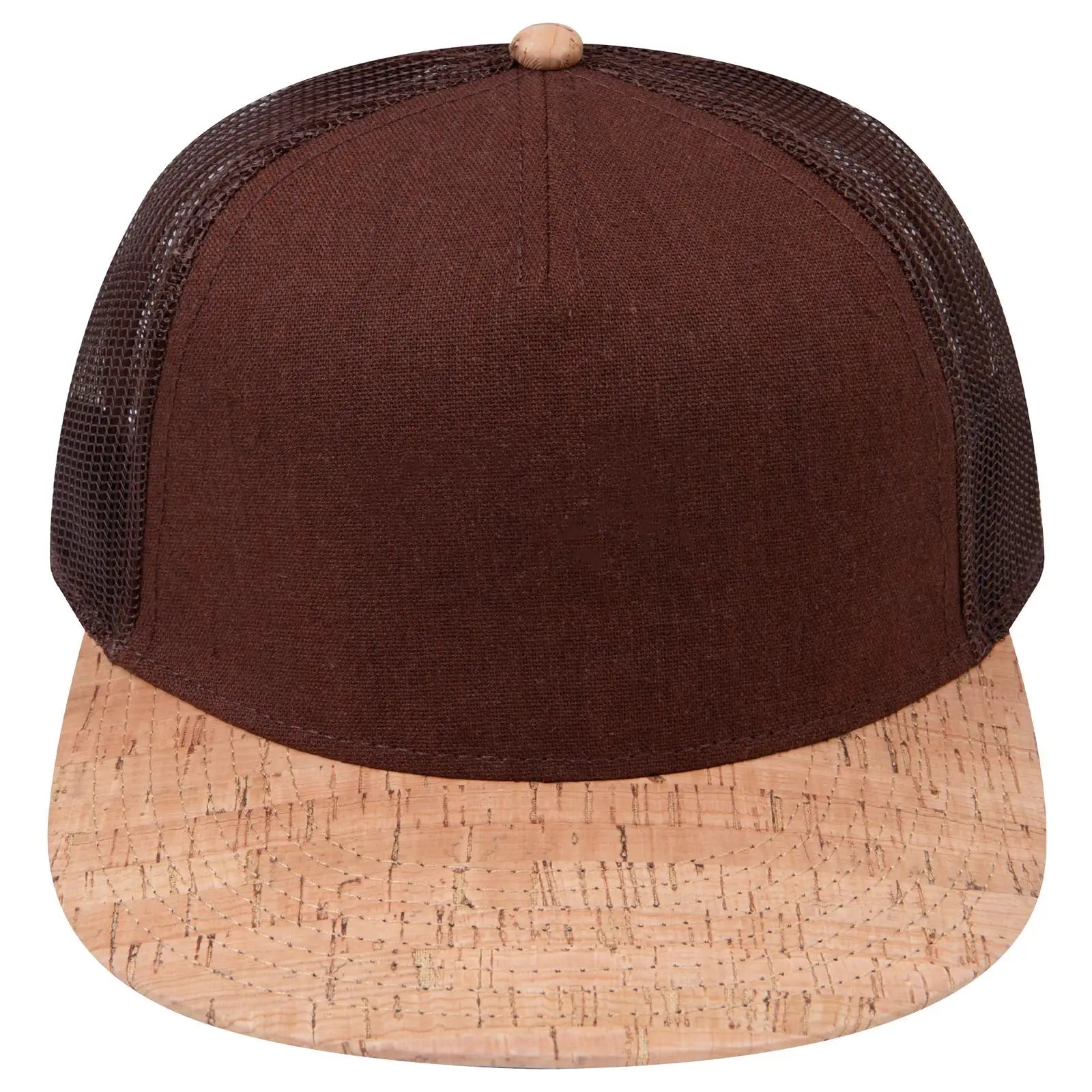 OTTO 154-1174 ’OTTO Snap’ 5 Panel Pro Style Mesh Back Trucker Snapback Cap - Cork/Brn - Cork/Brn / 7 3/8’’ - 7 5/8’’