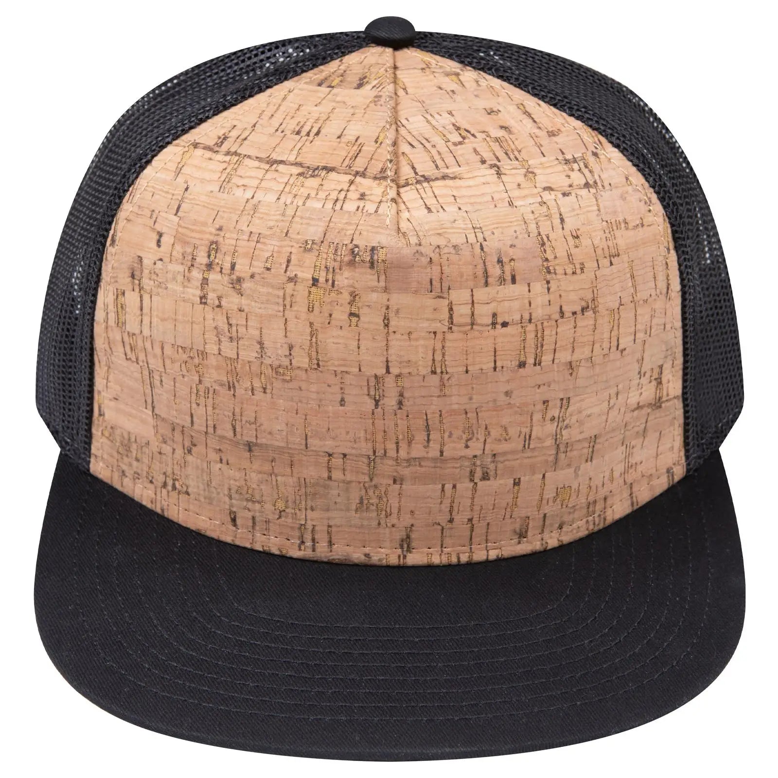OTTO 154-1174 ’OTTO Snap’ 5 Panel Pro Style Mesh Back Trucker Snapback Cap - Blk/Cork/Blk - Blk/Cork/Blk / 7 3/8’’ - 7