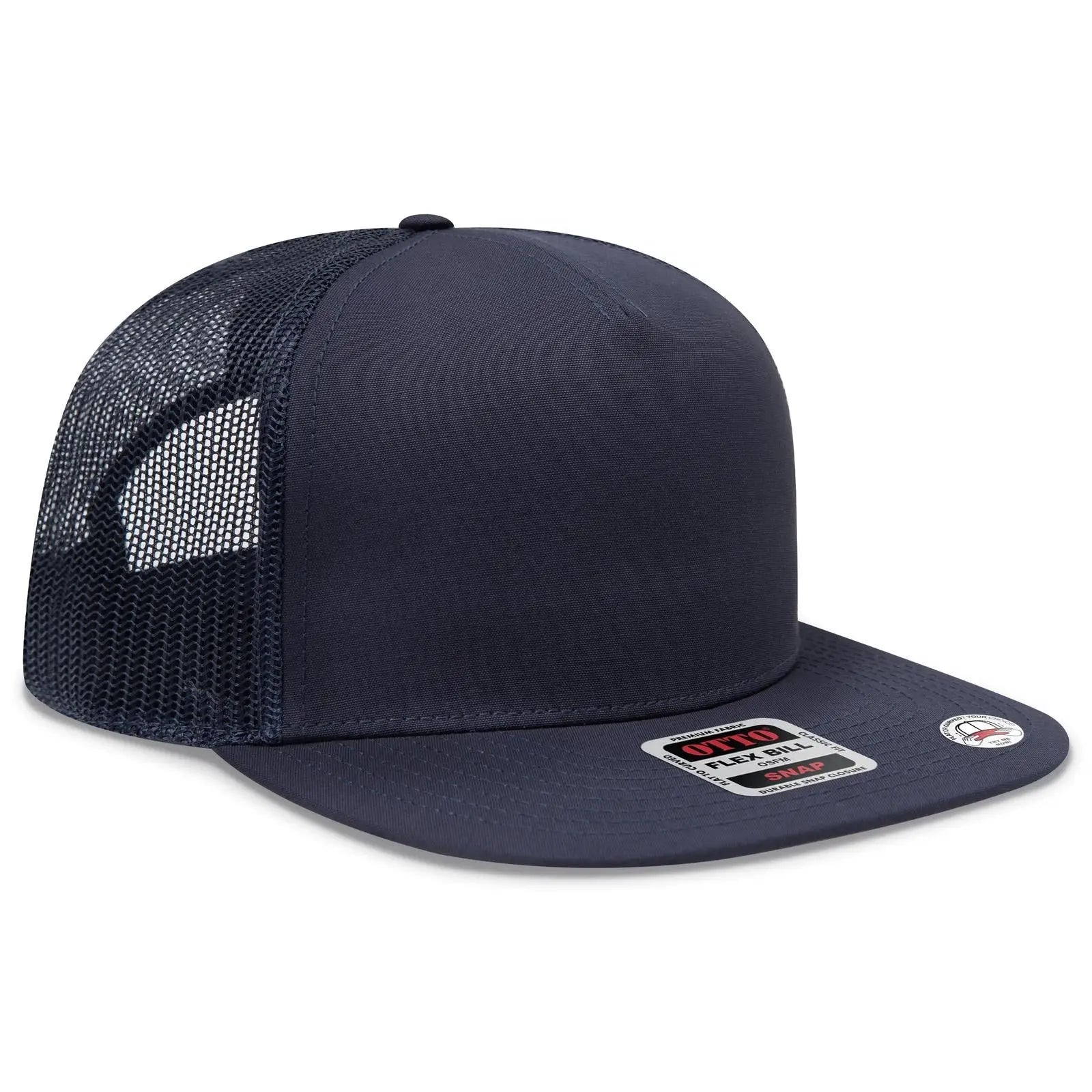 OTTO 154-1174 ’OTTO Snap’ 5 Panel Pro Style Mesh Back Trucker Snapback Cap - Navy - Navy / 7 3/8’’ - 7 5/8’’