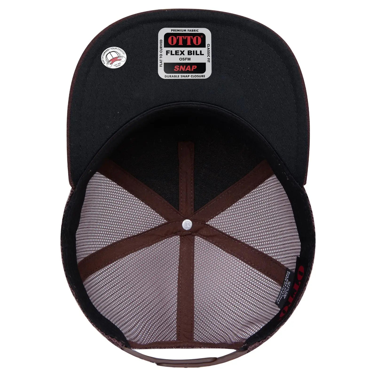 OTTO 154-1174 ’OTTO Snap’ 5 Panel Pro Style Mesh Back Trucker Snapback Cap - Brn/Crk/Brn - Brn/Crk/Brn / 7 3/8’’ - 7