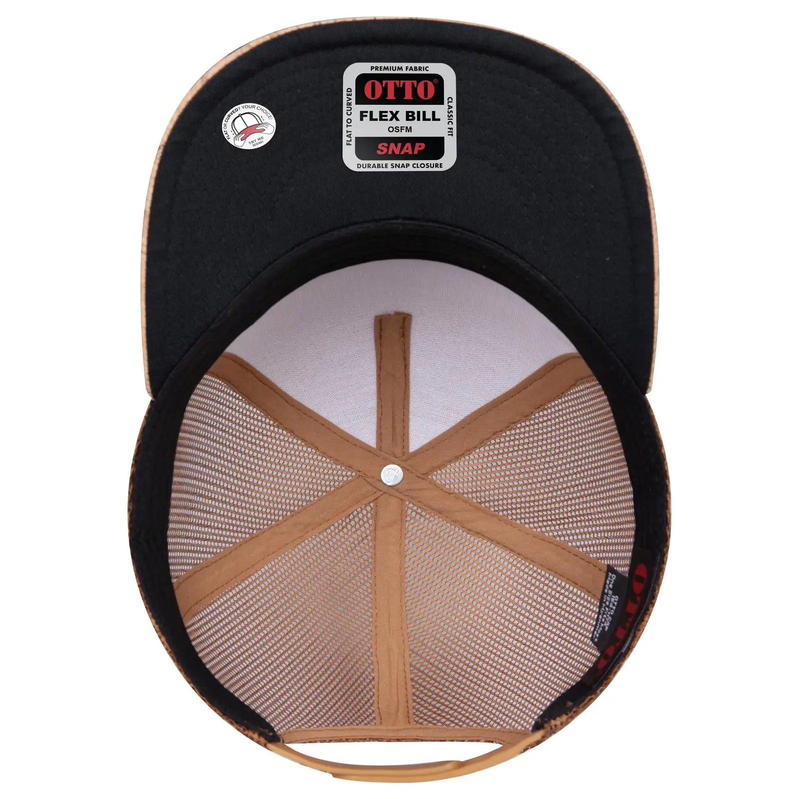 OTTO 154-1174 ’OTTO Snap’ 5 Panel Pro Style Mesh Back Trucker Snapback Cap - Cork/Cy Brn - Cork/Cy Brn / 7 3/8’’ - 7