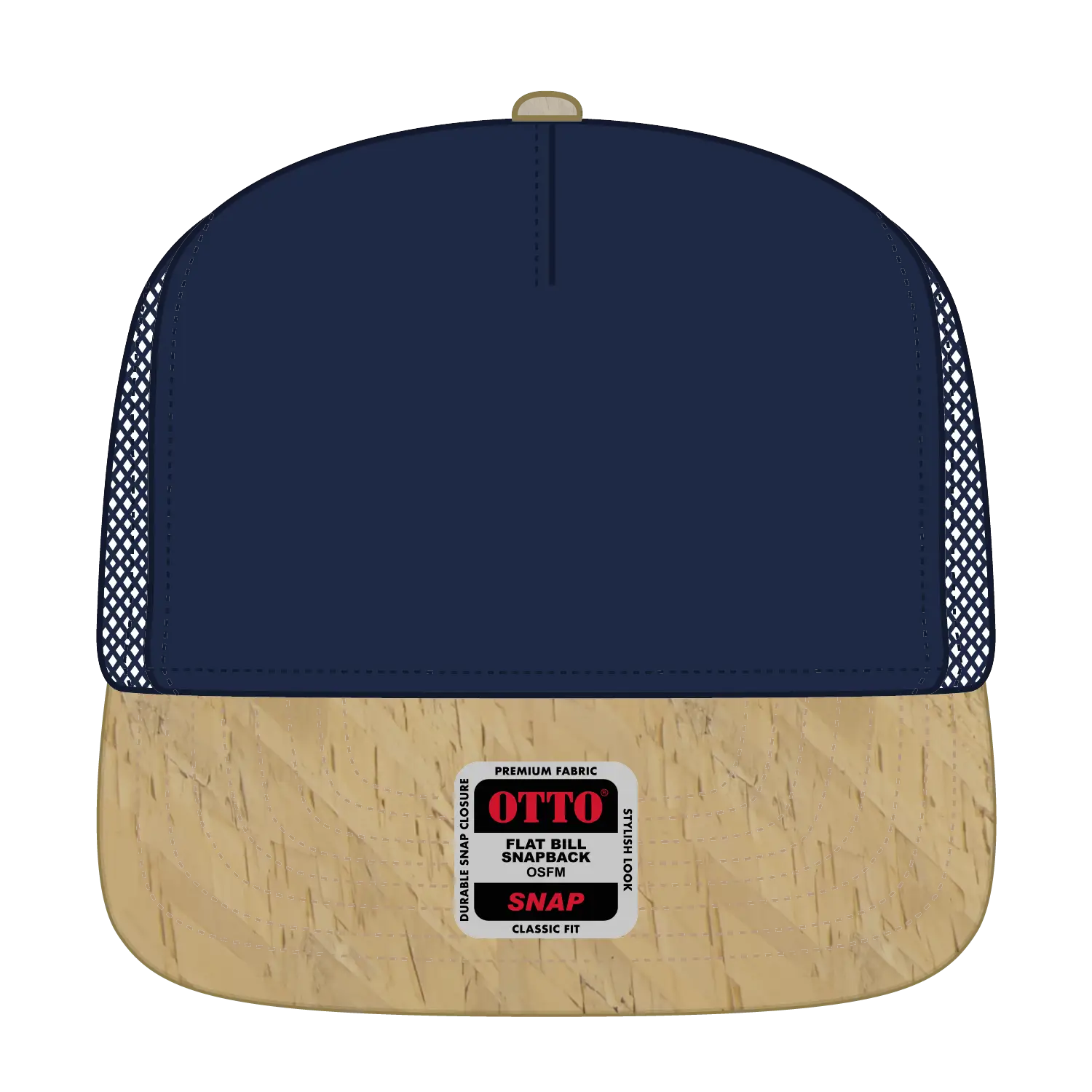 OTTO 154-1174 ’OTTO Snap’ 5 Panel Pro Style Mesh Back Trucker Snapback Cap - Cork/Nvy - Cork/Nvy / 7 3/8’’ - 7 5/8’’
