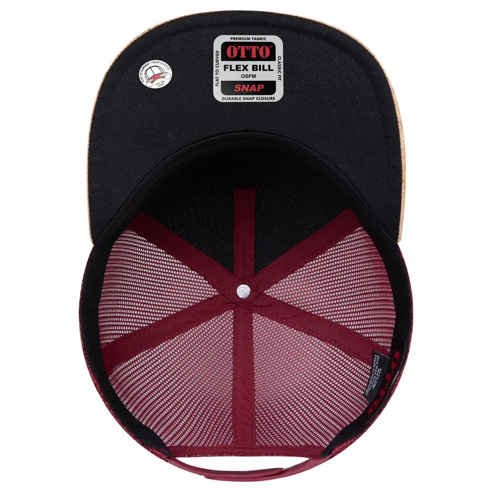 OTTO 154-1174 ’OTTO Snap’ 5 Panel Pro Style Mesh Back Trucker Snapback Cap - Cork/Bg Mrn - Cork/Bg Mrn / 7 3/8’’ - 7