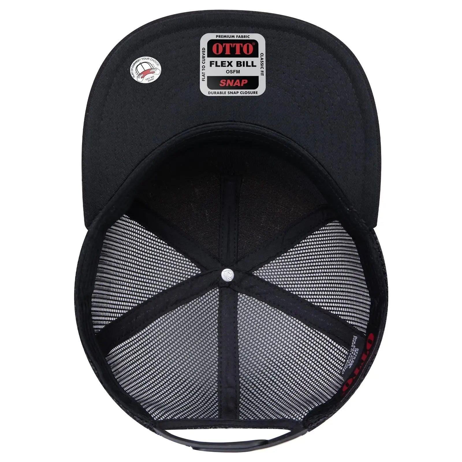 OTTO 154-1174 ’OTTO Snap’ 5 Panel Pro Style Mesh Back Trucker Snapback Cap - Blk/Cork/Blk - Blk/Cork/Blk / 7 3/8’’ - 7