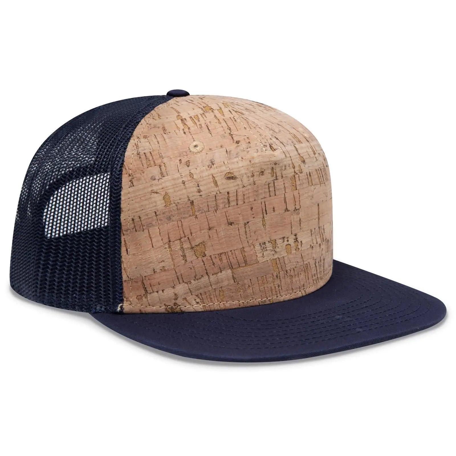 OTTO 154-1174 ’OTTO Snap’ 5 Panel Pro Style Mesh Back Trucker Snapback Cap - Nvy/Cork/Nvy - Nvy/Cork/Nvy / 7 3/8’’ - 7