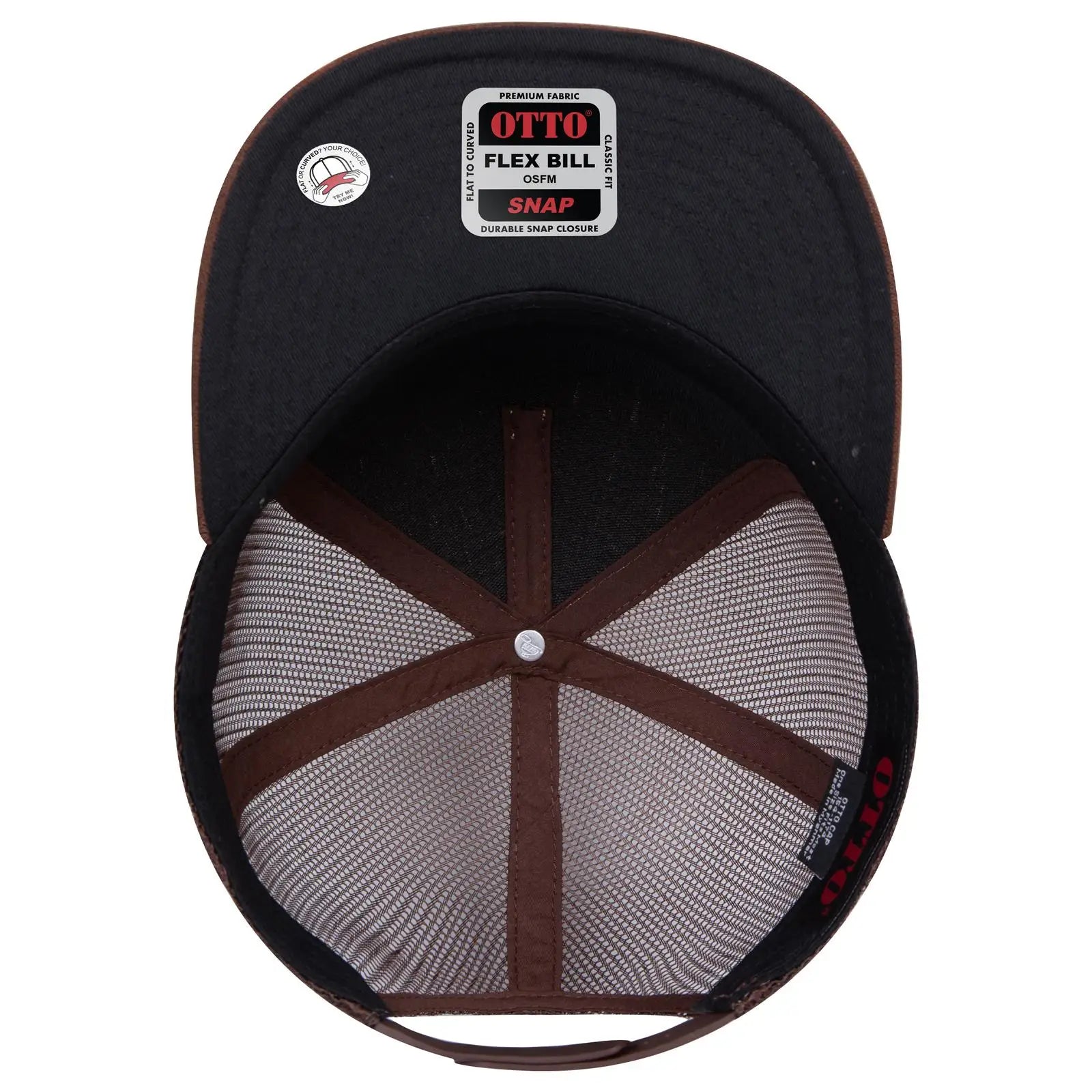 OTTO 154-1174 ’OTTO Snap’ 5 Panel Pro Style Mesh Back Trucker Snapback Cap - D.Brn/Cork/D.Brn - D.Brn/Cork/D.Brn / 7