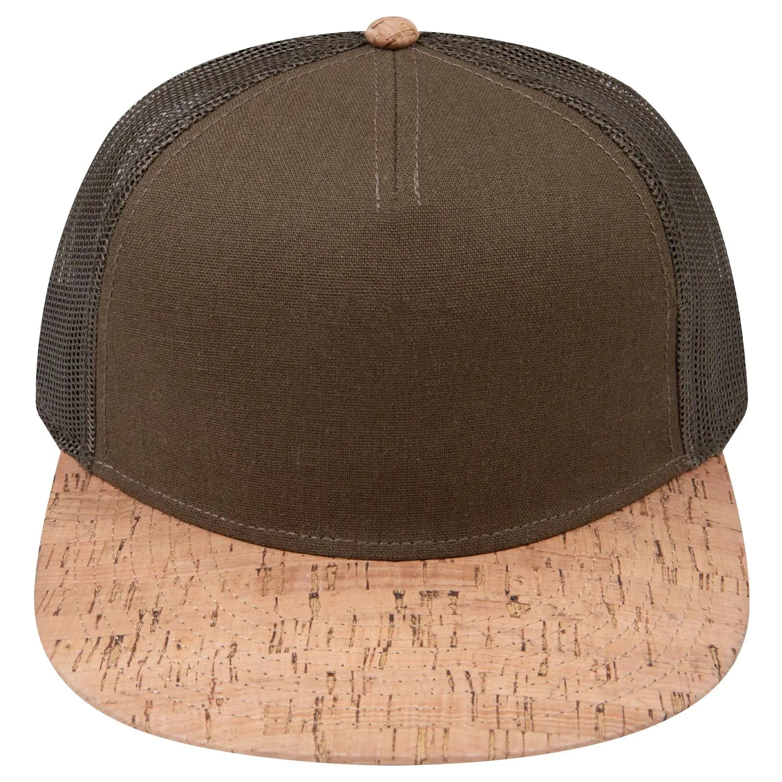 OTTO 154-1174 ’OTTO Snap’ 5 Panel Pro Style Mesh Back Trucker Snapback Cap - Cork/Ml Grn - Cork/Ml Grn / 7 3/8’’ - 7
