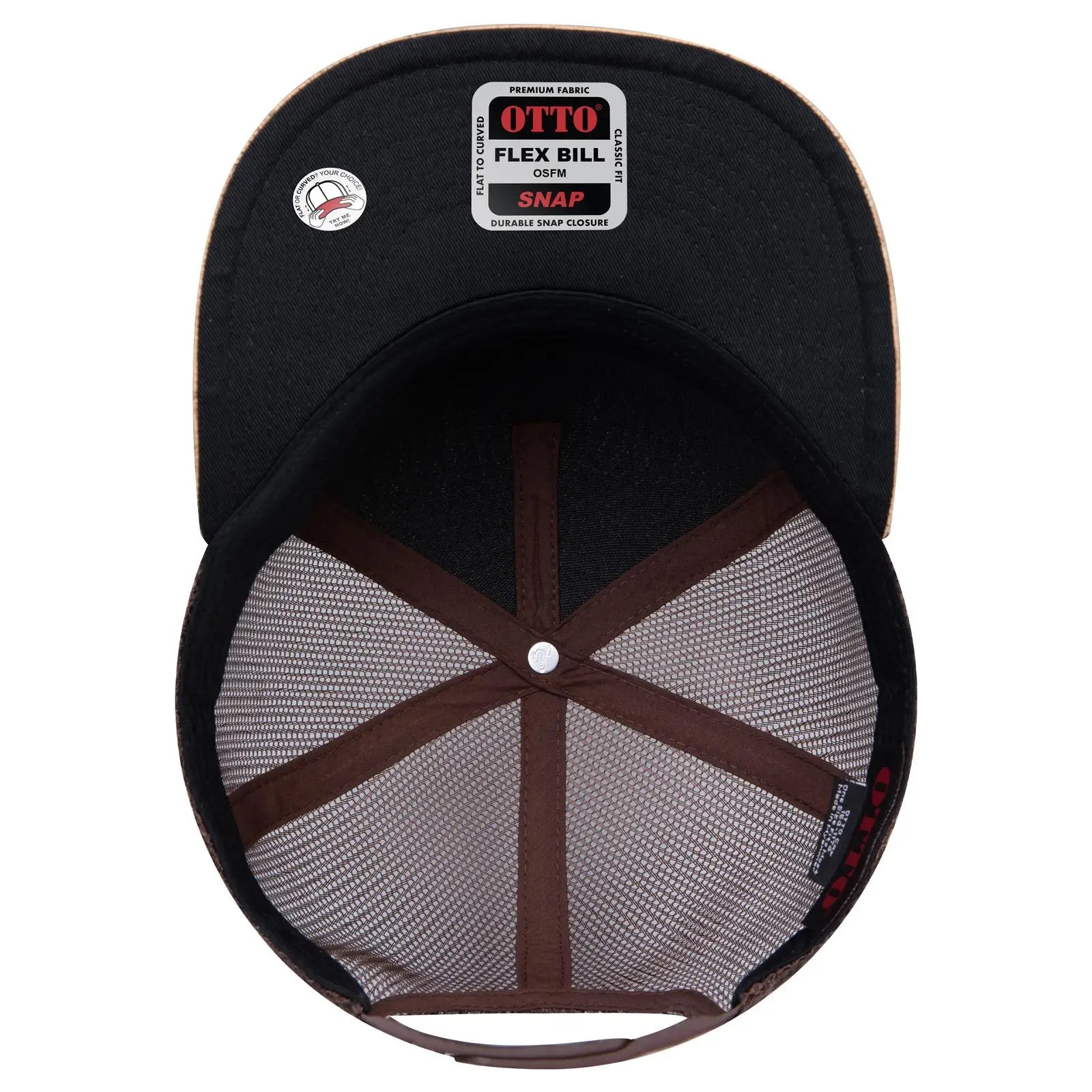 OTTO 154-1174 ’OTTO Snap’ 5 Panel Pro Style Mesh Back Trucker Snapback Cap - Cork/Brn - Cork/Brn / 7 3/8’’ - 7 5/8’’