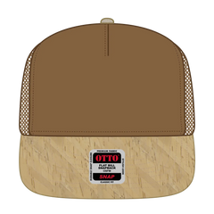 OTTO 154-1174 ’OTTO Snap’ 5 Panel Pro Style Mesh Back Trucker Snapback Cap - Cork/Cy Brn - Cork/Cy Brn / 7 3/8’’ - 7