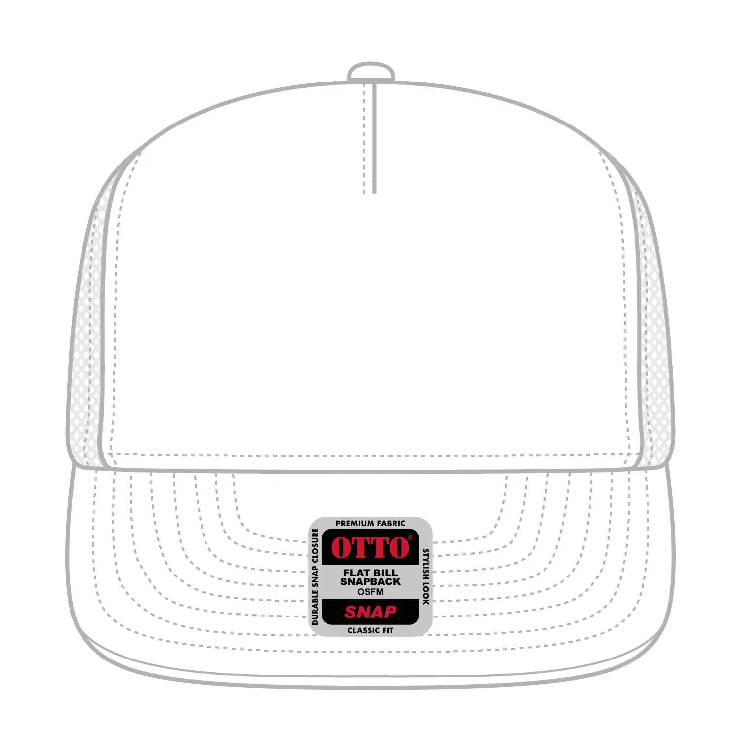 OTTO 154-1174 ’OTTO Snap’ 5 Panel Pro Style Mesh Back Trucker Snapback Cap - White - White / 7 3/8’’ - 7 5/8’’