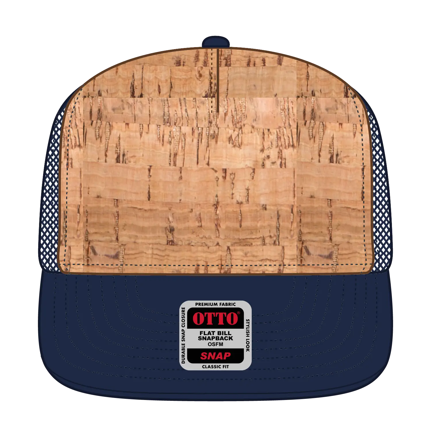 OTTO 154-1174 ’OTTO Snap’ 5 Panel Pro Style Mesh Back Trucker Snapback Cap - Nvy/Cork/Nvy - Nvy/Cork/Nvy / 7 3/8’’ - 7