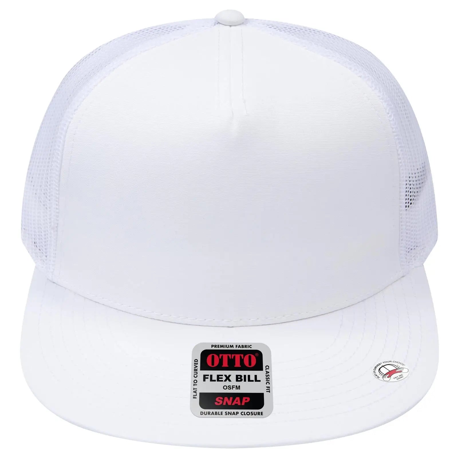 OTTO 154-1174 ’OTTO Snap’ 5 Panel Pro Style Mesh Back Trucker Snapback Cap - White - White / 7 3/8’’ - 7 5/8’’