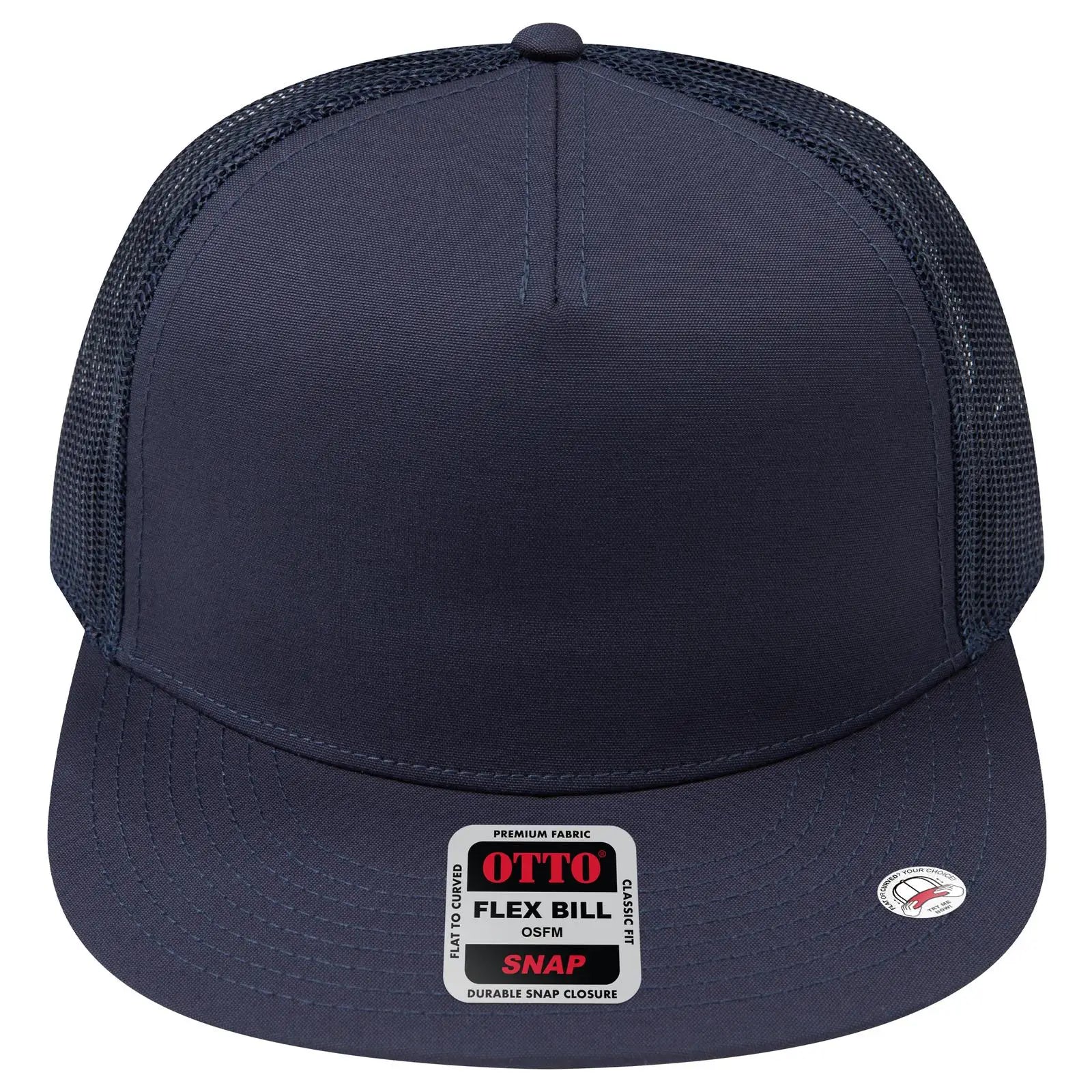 OTTO 154-1174 ’OTTO Snap’ 5 Panel Pro Style Mesh Back Trucker Snapback Cap - Navy - Navy / 7 3/8’’ - 7 5/8’’