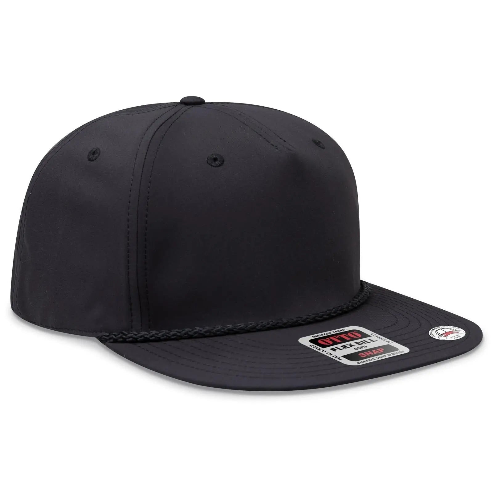 OTTO 158-1176 ’OTTO Snap’ 5 Panel Pro Style Snapback Cap - Black - Black / 6 1/2’’ - 7 5/8’’
