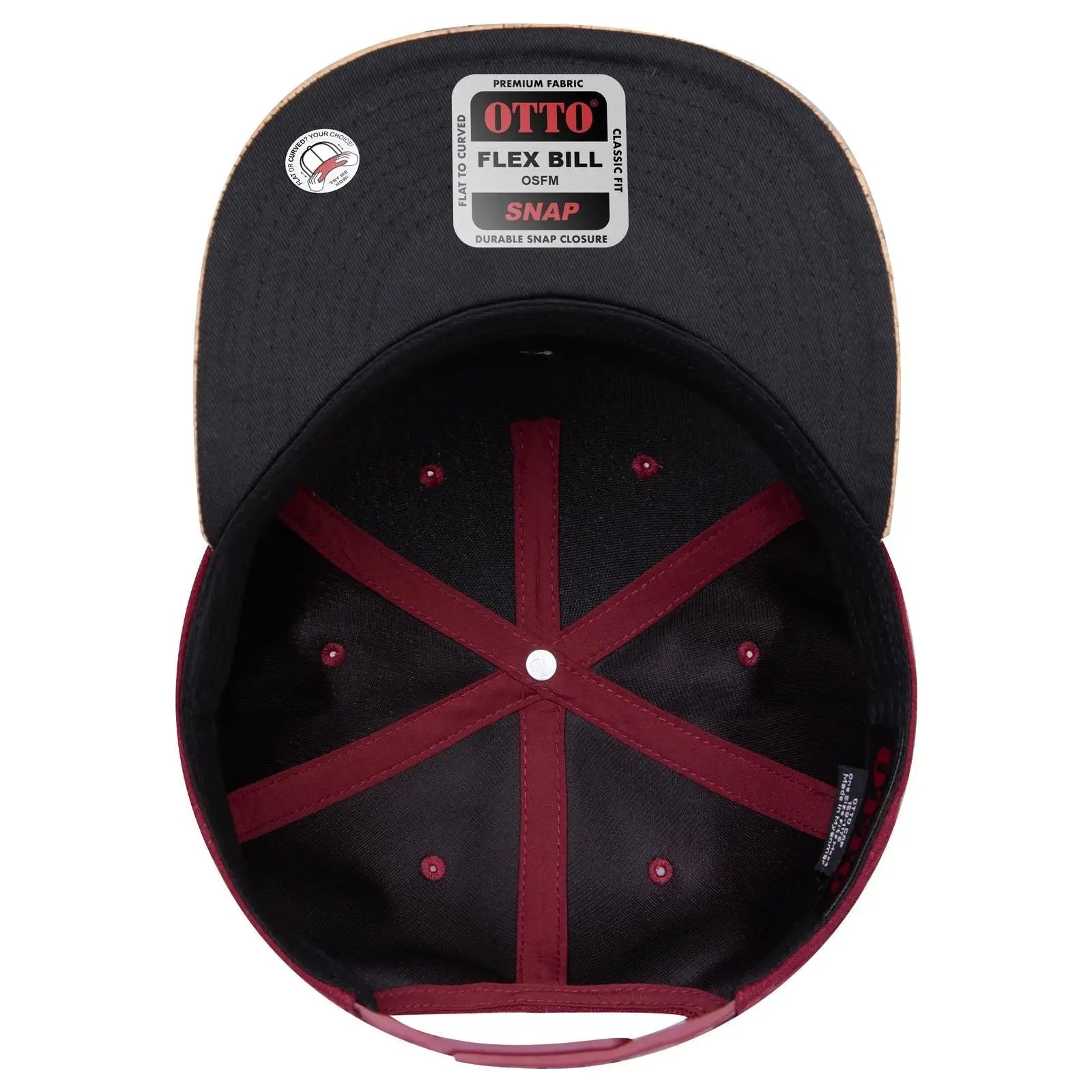 OTTO 158-1176 ’OTTO Snap’ 5 Panel Pro Style Snapback Cap - Cork/Bg Mrn - Cork/Bg Mrn / 6 1/2’’ - 7 5/8’’