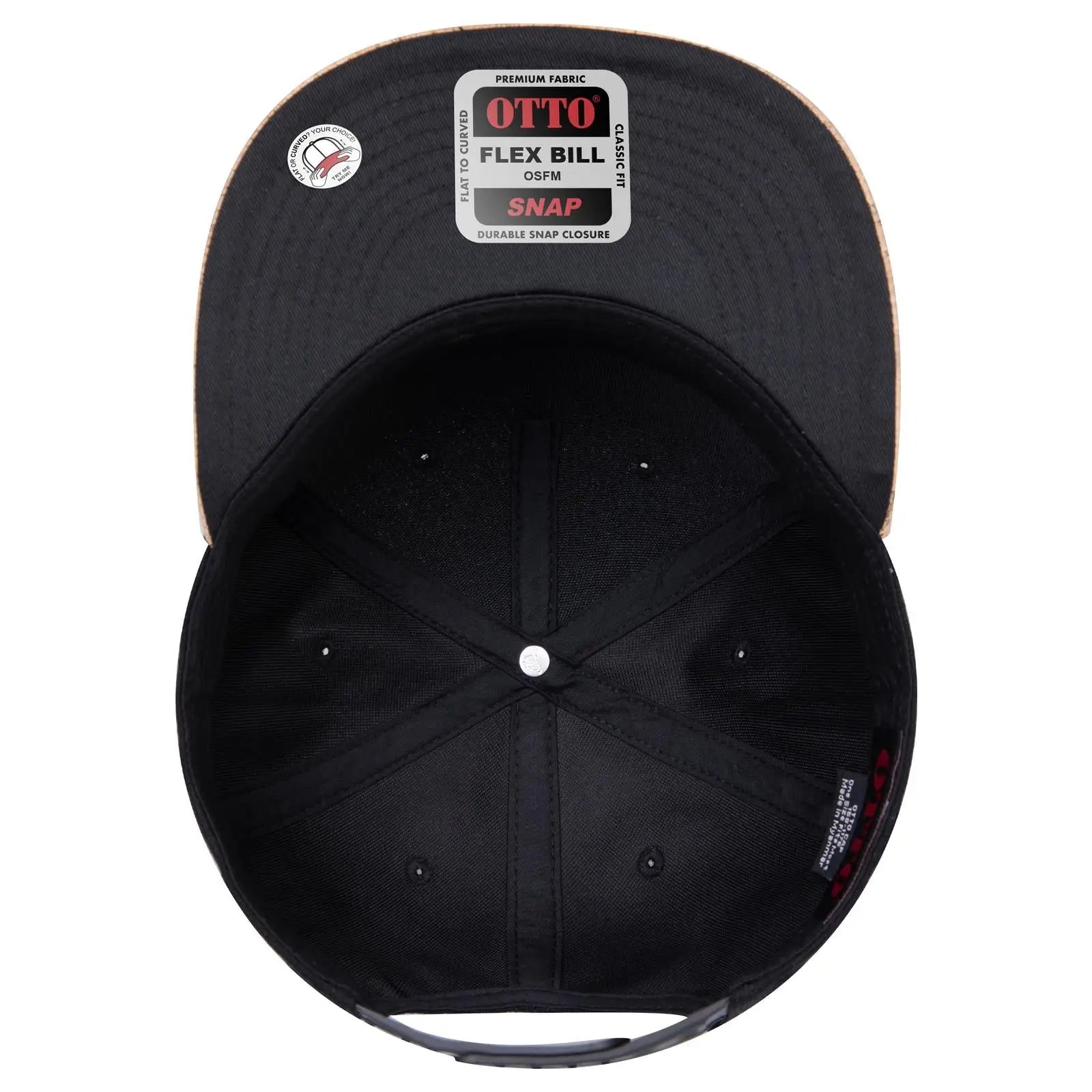 OTTO 158-1176 ’OTTO Snap’ 5 Panel Pro Style Snapback Cap - Cork/Blk - Cork/Blk / 6 1/2’’ - 7 5/8’’
