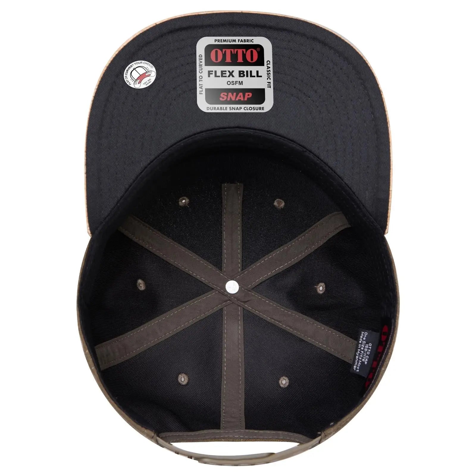 OTTO 158-1176 ’OTTO Snap’ 5 Panel Pro Style Snapback Cap - Cork/Ml Grn - Cork/Ml Grn / 6 1/2’’ - 7 5/8’’