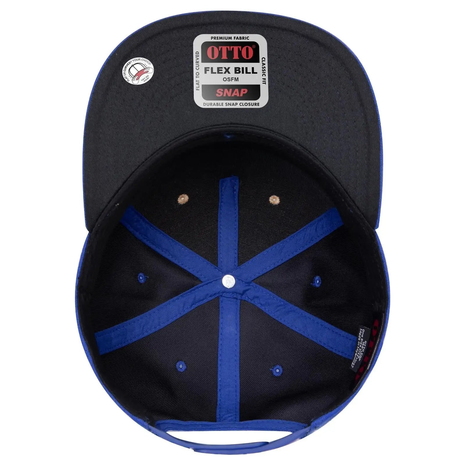 OTTO 158-1176 ’OTTO Snap’ 5 Panel Pro Style Snapback Cap - Ryl/Crk/Ryl - Ryl/Crk/Ryl / 6 1/2’’ - 7 5/8’’