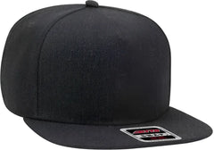 OTTO 158-1176 Wool Blend Twill Square Flat Visor 5 Panel Pro Style Snapback Hat - Heather Black - Black / One Size Fits