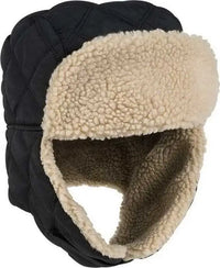 OTTO 163-1183 Quilted Polyester Shell w/ Shearling Lining Three Panel Trapper Hat - Black - Black / M