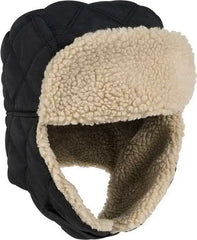 OTTO 163-1183 Quilted Polyester Shell w/ Shearling Lining Three Panel Trapper Hat - Black - Black / M