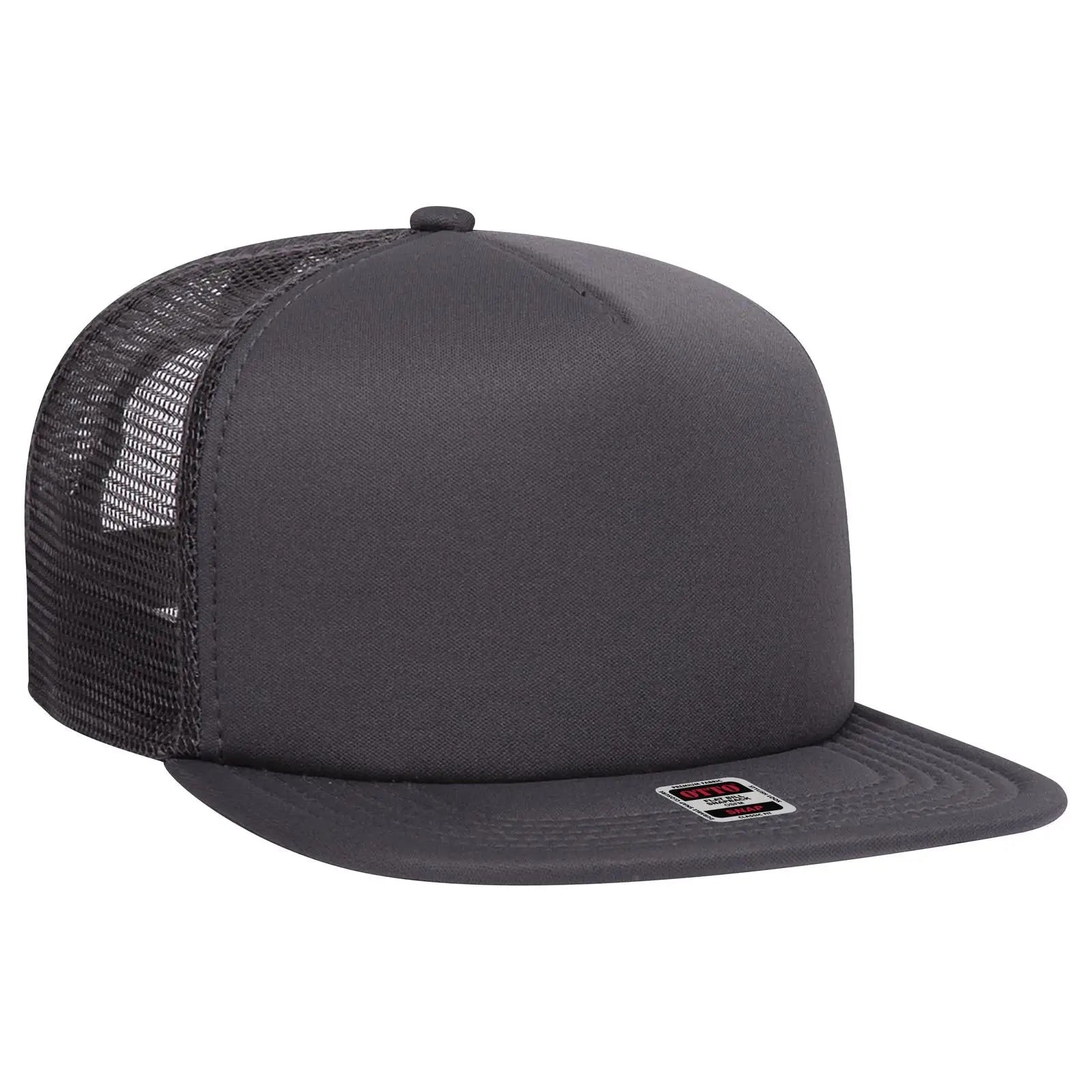 OTTO 164-1190 ’OTTO Snap’ 5 Panel Mid Profile Mesh Back Trucker Snapback Cap - Char. Gray - Char. Gray / 6 1/2’’ - 7
