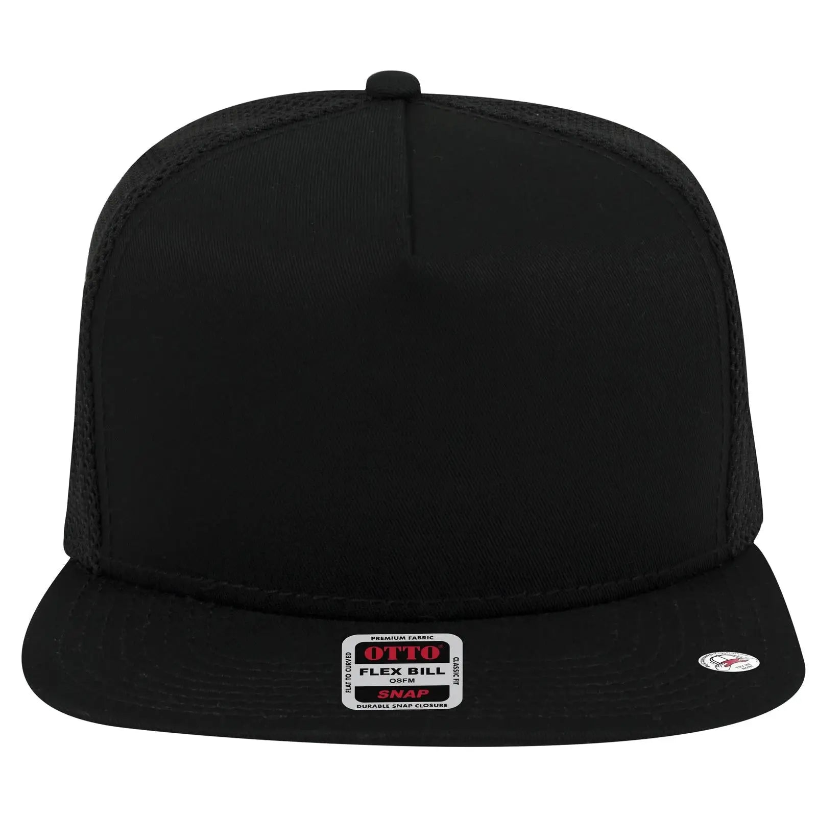 OTTO 164-1209 ’OTTO Snap’ 5 Panel Pro Style Mesh Back Trucker Snapback Cap - Black - Black / 6 1/2’’ - 7 5/8’’