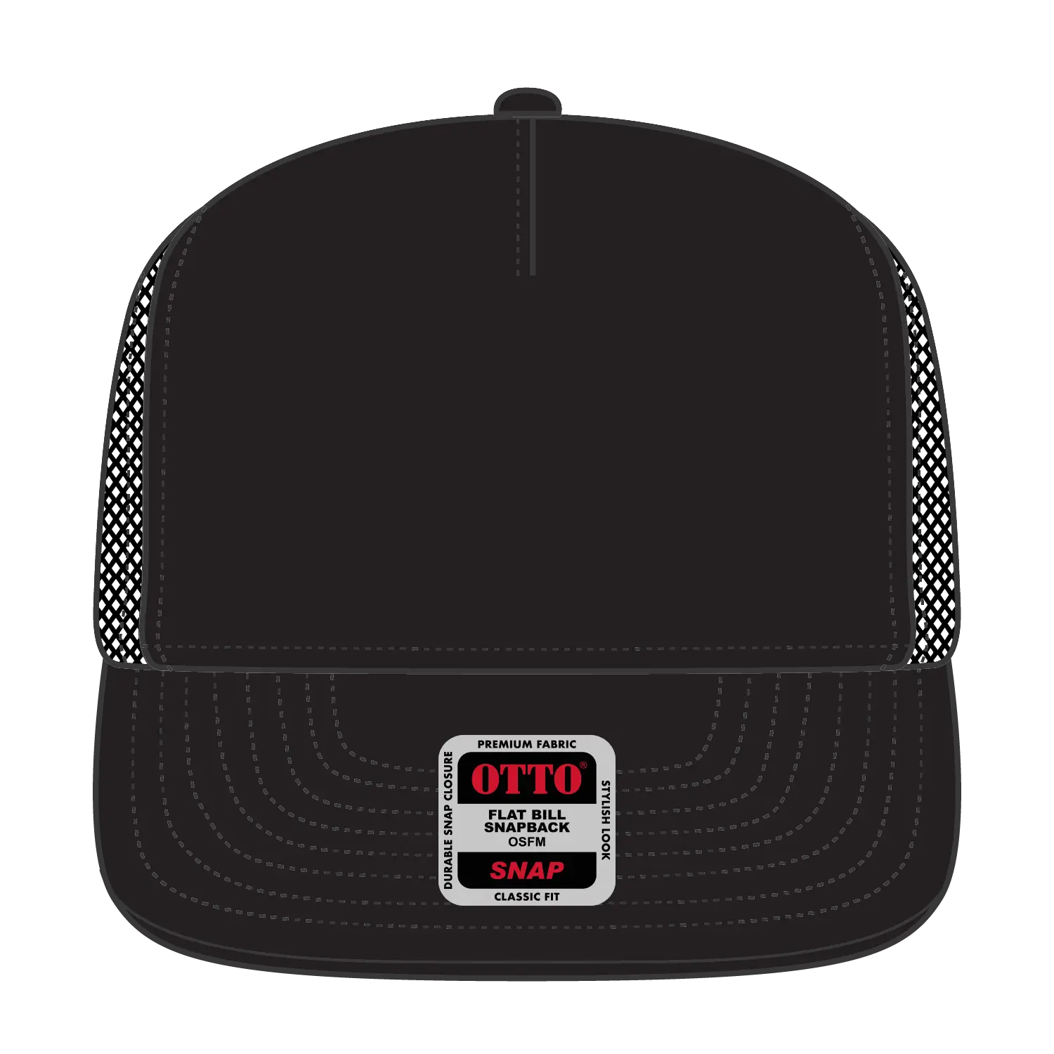 OTTO 164-1209 ’OTTO Snap’ 5 Panel Pro Style Mesh Back Trucker Snapback Cap - Black - Black / 6 1/2’’ - 7 5/8’’