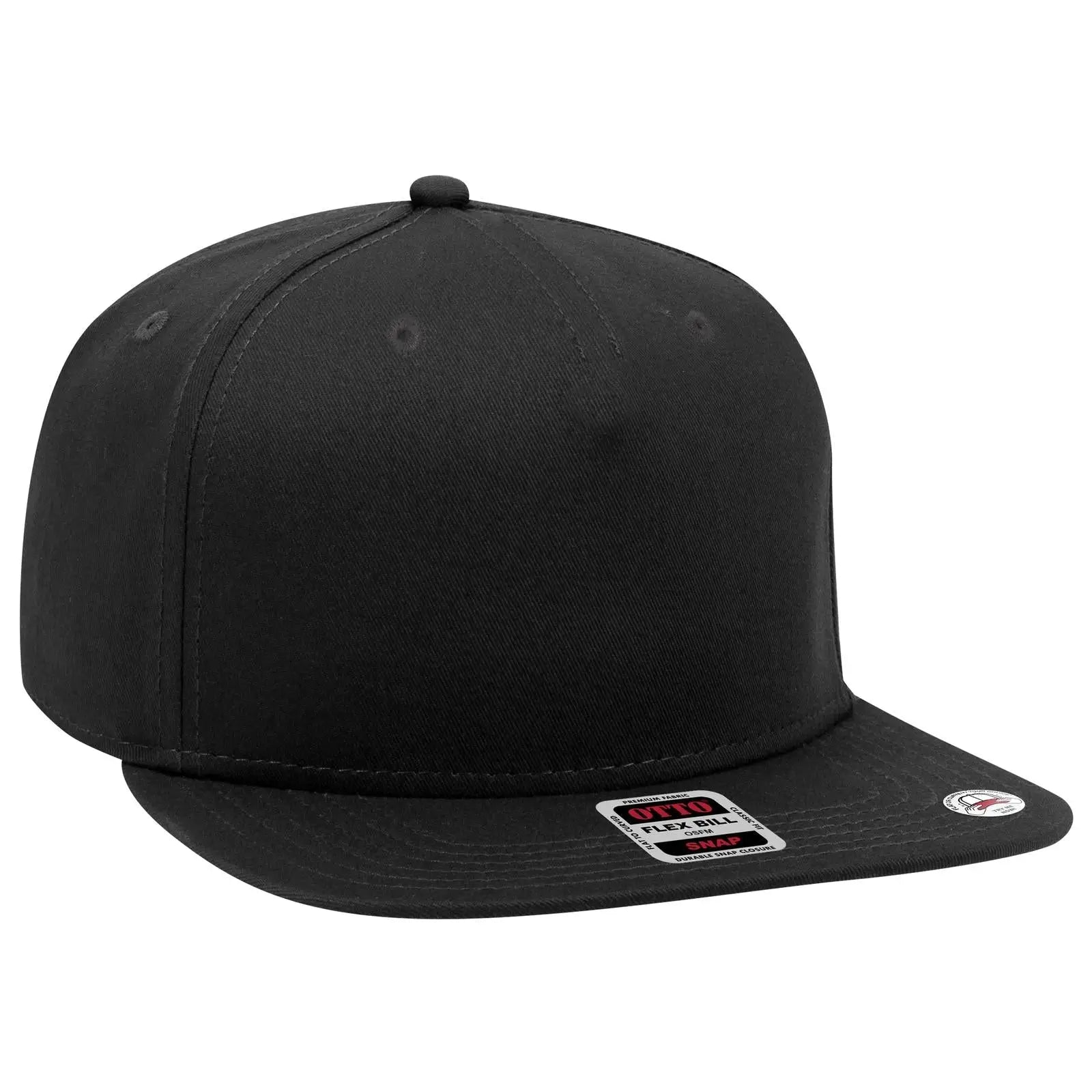 OTTO 167-1198 ’OTTO Snap’ 5 Panel Pro Style Snapback Cap - Black - Black / 6 1/2’’ - 7 5/8’’