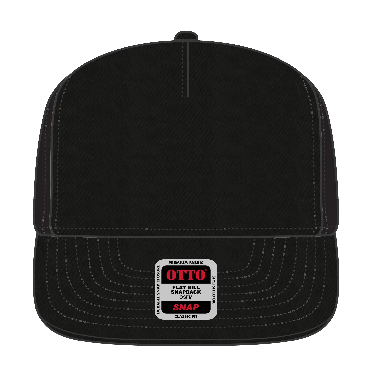 OTTO 167-1198 ’OTTO Snap’ 5 Panel Pro Style Snapback Cap - Black - Black / 6 1/2’’ - 7 5/8’’