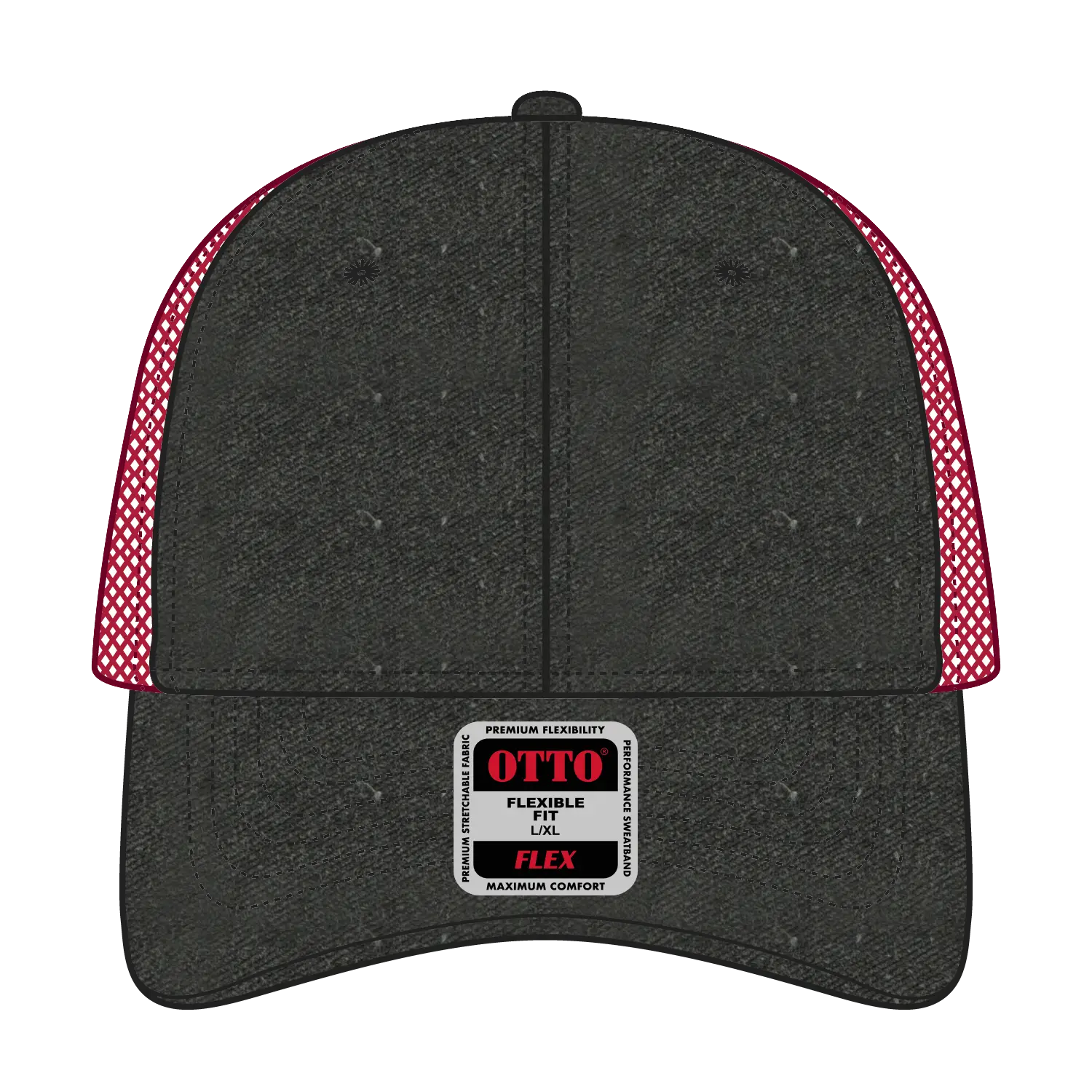 OTTO 169-1264 ’OTTO Flex’ Fitted 6 Panel Low Profile Mesh Back Trucker Cap - Blk/Blk/Red - Blk/Blk/Red / 7 3/8’’ - 7